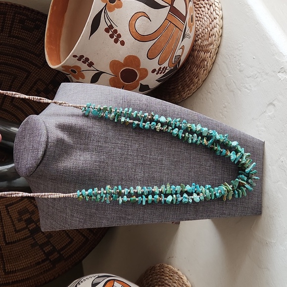 Old Native American Santo Domingo Double Strand Turquoise & Heishi Necklace ๐๐ - Picture 2 of 15